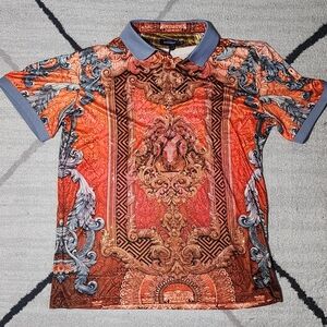 NWT Barabas Polo Rhinestone Floral Coral Color Mens Size L